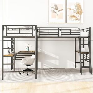 90 x 200 cm hoogslaper, twee stapelbedden, tafel onder het bed, dubbele trap, hoge leuning (zwart)