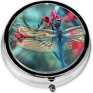 Pillendoos Libelle Op De Bloem Ronde Pil Case 3 Compartiment Geneeskunde Pil Organizer Leuke Pil Organizer Draagbare Reizen Pillbox Geneeskunde Vitamine Kabeljauw Leverolie Opbergdoos Unieke Gift Organizer