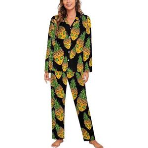 Alien Ananas Pyjama Sets met Lange Mouwen voor Vrouwen Klassieke Nachtkleding Nachtkleding Zachte Pjs Lounge Sets
