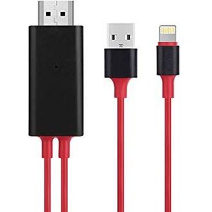 Hytech HY-XO52 Rood/Zwart Lightning naar HDMI + USB 2m Mobiele Telefoon Compatibele Kabel