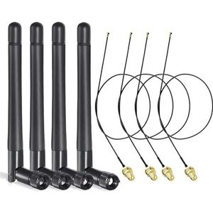 GERUI WLAN-antenne 2,4 GHz 5,8 GHz 3 dBi RP-SMA aansluitpenantenne & 10 cm U.FL IPX IPEX MHF4 naar RP-SMA socket verlengkabel 4-pack voor M.2 NGFF Intel draadloze netwerkkaart WiFi-adapter draagbaar