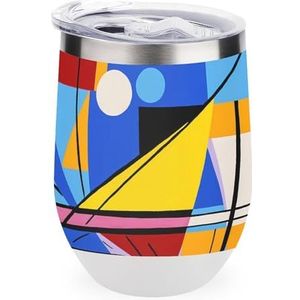 Kleurrijke Abstracte 12oz Wijn Tumbler Met Deksel Roestvrij staal Cup Dubbele Muur Vacuüm Geïsoleerde Koffie Mok