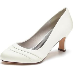 Kitten Heel Pumps Voor Vrouwen Slip on Gesloten Ronde Neus Trouwjurk Schoenen Klassieke Feest Office Lady Schoenen 2.56 Inch,ivoor,36 EU