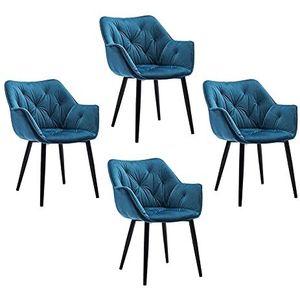 GEIRONV Moderne fluwelen eetkamer set van 4, 45 × 44 × 80cm woonkamer slaapkamer fauteuil met metalen poten lounge zijkant Eetstoelen (Color : Blue, Size : Black feet)
