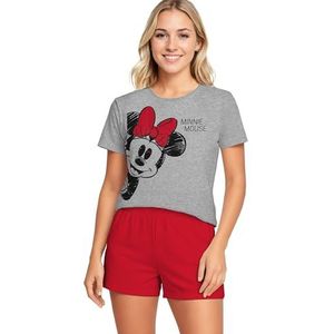 Disney Minnie Mouse pyjama voor dames, pyjamaset, korte mouwen, bovendeel met shorts, grijs/rood, grijs/rood, L