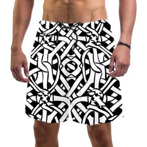 PAFEFO Nieuwigheid boardshorts voor heren, strandvakantie, feest, sneldrogende badpakken met monochroom Keltisch patroonontwerpen, Monochroom Keltisch patroon, M