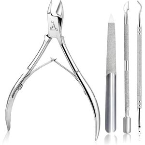 Professionele Nagelriemverwijderaar Set met Nagelriemduwer & Tangen, 4-Delige Roestvrijstalen Nagelknippers voor Manicure & Pedicure, Ideaal voor Thuis & Spa Nagelverzorging