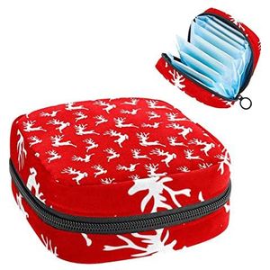 Periode Pouch Draagbare Tampon Opbergtas,Tampon Houder voor Portemonnee Vrouwelijke Product Organizer,Kerst Herten Rode Achtergrond-01, Meerkleurig, 4.7x6.6x6.6 in/12x17x17 cm
