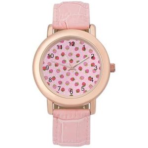 Leuke Roze Aardbei Horloges Voor Vrouwen Mode Sport Horloge Vrouwen Lederen Horloge