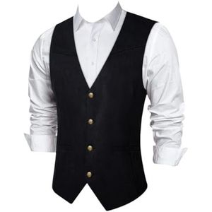 Hgvcfcv Heren suède lederen vest vintage mouwloze jas slim fit westerse bruiloft vest met zak mouwloos jasje, MJDJ0270, XL