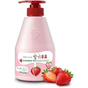 KWAILNARA Strawberry Milk Body Wash - Koreaanse Body Cleanser met aardbeienextract voor gehydrateerde, gladde huid, 560 g/19,75 oz.