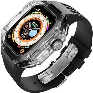 VEVEL Luxe transparante horlogehoesjes+siliconen horlogeband mod kit, voor Apple Watch Ultra 8 49 mm 45 mm 44 mm, metalen gesp banden conversiekit, voor Iwatch-serie 8/7/6/5/4/SE-serie accessoires,