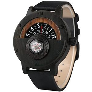 Handgemaakt Unieke Hout Horloge Mannen Retro Kompas Half Dial Design Houten Quartz Polshorloge Luxe Analoge Houten Horloge Mannelijke Klok Huwelijksgeschenken (Color : Classical Black)