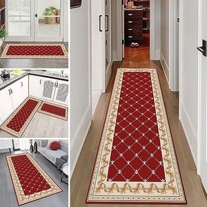 Deken voor Gang,Smalle Deken Indoor Hall Runner Tapijt, Wasbare Deurmat Runner 1m-6m lengte Vintage Rood (Afmetingen: 80×350cm/2.6ft×11.5ft) (Color : 90x200cm/3ftx6.6ft)