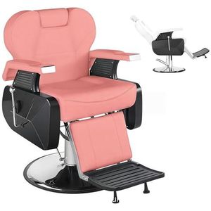 SAYEYBU Barber Chair, 360° Swivel Hydraulic Reclining Salon Chair, Heavy Duty Hairdresser Chair with Adjustable Headrest and Footrest, Beauty Spa Equipment for Hair Stylist, Tattoo,Roze