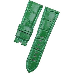 24 Mm 26 Mm Krokodil Patroon Echt Bamboe Lederen Horlogeband Compatibel Met Panerai Band PAM441 Armband Vlinder Gesp Accessoires (Color : Green, Size : 24MM WITH LOGO_WITHOUT BUCKLE)