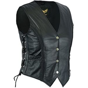 Dames lederen gevlochten biker stijl gilet voor casual en mode mouwloos jas/vest (M) (10)