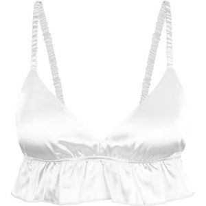 Satini Sissy Frilly Ruche Getailleerd Zijdeachtig Satijn Lingerie Bralette (Wit, M)
