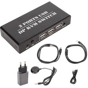 DisplayPort KVM-switch Ruimtebesparend 2 Poorten Plug-and-play Aluminiumlegering 2 Schakelmodi KVM-switch voor Vergaderingen (EU-stekker)