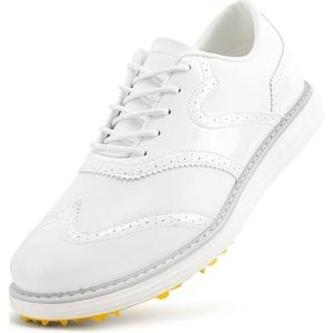 Hiuzylqx Golfschoenen voor heren Klassieke, spikeloze, waterdichte golfsportschoenen Professionele outdoorschoenen,Wit,39 EU