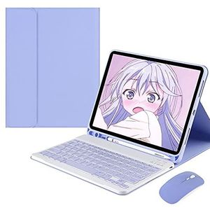 QYiiD Toetsenbordhoes voor iPad Air 5e generatie 2022/4e generatie/iPad Pro 11 (2021/2020/2018), lichtgewicht slimme hoes met afneembaar toetsenbord en Bluetooth-muizen voor iPad Air 5e 4e generatie, paars