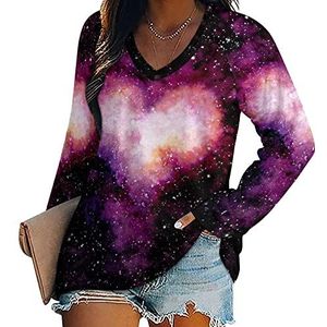 Stars And Single Heart Nebula Nieuwigheid Vrouwen Blouse Tops V-hals Tshirt Voor Legging Lange Mouw Casual Trui