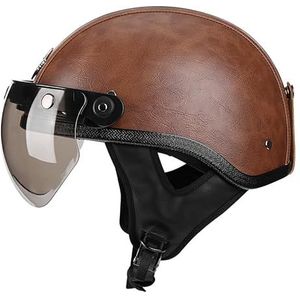 Halve helmen Cap Motorhelm Open Face Helm ECE Gecertificeerde Jethelm Scooterhelm Bromfiets Cap Street Cruiser Halve helm Open Face Helm Retro Jethelm Mannen en vrouwen Universele bromfietshelm(Dark b