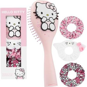 Hello Kitty Sanrio Haarborstel & Scrunchies Set voor meisjes, tieners, vrouwen, Kuromi, Cinnamoroll leuke spullen, ontklitterborstel, Kawaii cadeaus voor haar (Hello Kitty Brush & Scrunchies)