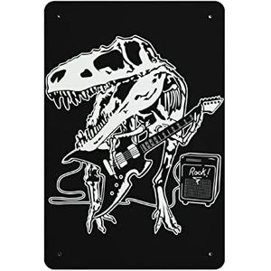 Dinosaurus Rex Playing Rock met gitaar retro metalen tinnen bord muur decor grappig nieuwigheid metalen bord creatief cadeau voor café bar restaurant supermarkt winkel