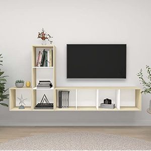 XGWKCNV Meubels select-3-delige tv-kast set wit en sonoma eiken ontworpen hout