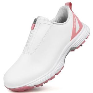 SDEQA Dames casual golfschoenen met 7 spikes en antislip buitenschoenen voor golftraining,White pink,36 EU
