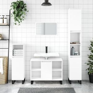 AJJHUUKI Meubelsets 3-delige badkamermeubelset hoogglans wit ontworpen houten meubels