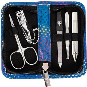 DREI SCHWERTER Germany manicureset nagelset 'Siena' - 5-delig huidschaar, nagelknipper, saffier nagelvijl, nagelreiniger, pincet, kleur blauw en sterren