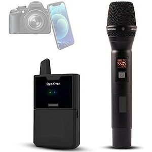Draadloze Microfoon, Draadloze handheld microfoon met monitorfunctie for smartphone DSLR-camera's Interview video-opname