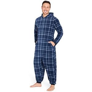 CityComfort Herenoverall, jumpsuit, eendelig pak, fleece, onesie, wollig, eendelige pyjama voor heren en tieners, jongens, M-3XL, cadeau voor mannen, blauw geruit, L