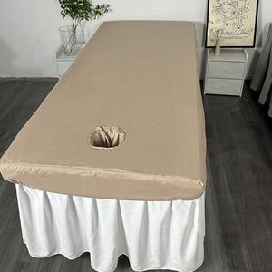 LDLCYCN Waterdichte Spa Massage Dekbed Gezicht Gat Oliebestendig Massagelaken Dunne Spa Massage Tafel Beschermhoes Met Elastische Band Rondom-Wrap Vierkant Hoofd, Bruin, 70 x 190 (H)