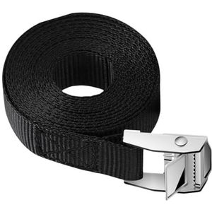 Trinquetecon, sjorbanden, 5 m, sjorband met 25 mm brede gesp, bevestigingsriemen voor auto, fietsendrager, surfen, motorfietsen (zwart)