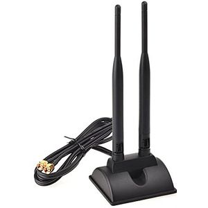 L44CS wifi-antenne, dual-band, 2,4 GHz en 5,8 GHz, 2 x 6 dBi RP-SMA signaalversterker met magneetbasis en 3 m verlengkabel voor WLAN PCI-kaarten en routers