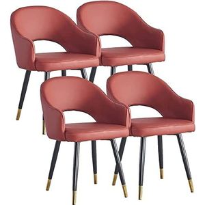 GEIRONV Nordic Eetkamerstoel Set van 4, Waterbestendige PU-lederen bijzetstoel Keuken Moderne woonkamer Eetkamer Accent fauteuils met metalen poten Eetstoelen (Color : Red, Size : 85 * 45 * 48cm)