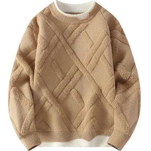 Comfortabele, Grof Gebreide Damestrui, Oversized Kabeltrui Met Ronde Hals for Herfst en Winter(Khaki,L)