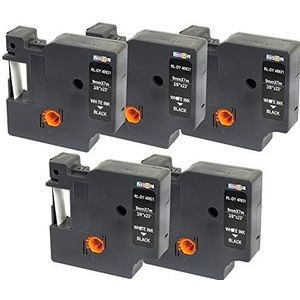 5 Compatibel D1 40921 Wit op Zwart 9mm x 7 m Etikettering Tapes voor DYMO LabelManager LM 100 150 160 200 210D 260 280 300 350 350D 360D 400 420 P 450 TS PC PC2 PnP LabelWriter LW 400 450 Duo