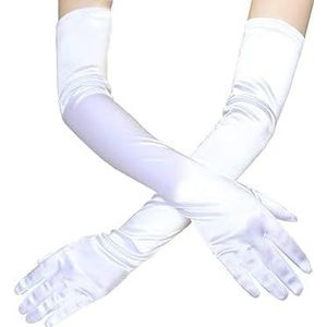 TRIXES Zijde stijl witte ellebooglengte handschoenen - retro fancy dress accessoire - stijlvol design, Wit, Eén maat