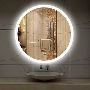 Ronde badkamer verlichte spiegel, ijdelheid spiegel met 3 kleuren lichten muur gemonteerde spiegel dimbare make-up spiegel met verlichting (A 700X700MM)
