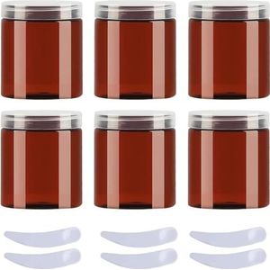 SDGBCXD, Set van 6, 100 ml blauwe plastic zalfpotjes, cosmetische potten met doorzichtige deksels, containers for toiletartikelen ，Cosmetische potten(Bruin,80ml)