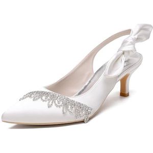 KYEGLO Satijnen Puntige Neus Korte Hakken Voor Dames - Gesloten Neus Met Strass Steentjes Kittenhak Sandalen, Bruidsmeisjesschoenen Voor Promfeest Bruiloft,ivoor,41