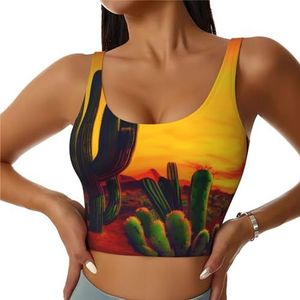 Cactus in Desert Print Comfortabel Vrouwen Sport Vest Yoga Workout Vest voor Vrouwen Lichtgewicht Zomer, Zwart, S