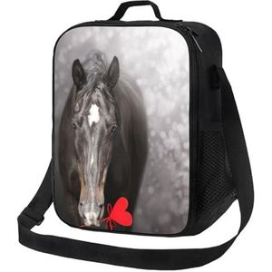 EgoMed Lunchtas, duurzame geïsoleerde lunchbox herbruikbare draagtas koeltas voor werk schoolzwart paard met hart