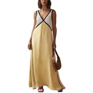 Dames mouwloze diepe v-hals losse effen lange maxi-casual jurk(Color:Yellow,Size:Small)