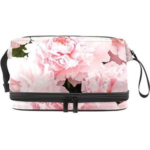 Grote capaciteit reizen cosmetische tas, Bbeautiful pioen bloemen roze romantisch, make-up tas, waterdichte make-up tas organisator, Meerkleurig, 27x15x14 cm/10.6x5.9x5.5 in
