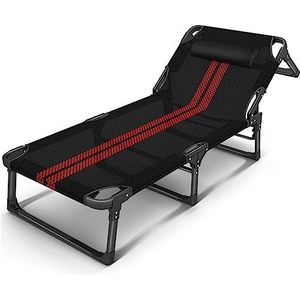 GEIRONV Ligstoel for buiten, opklapbed Kantoor Eenpersoonsbed Lunchpauze Dutje Werkstation Slaapuitrusting Huishoudelijke fauteuil Fauteuils (Color : Black red, Size : 68x72x25cm)